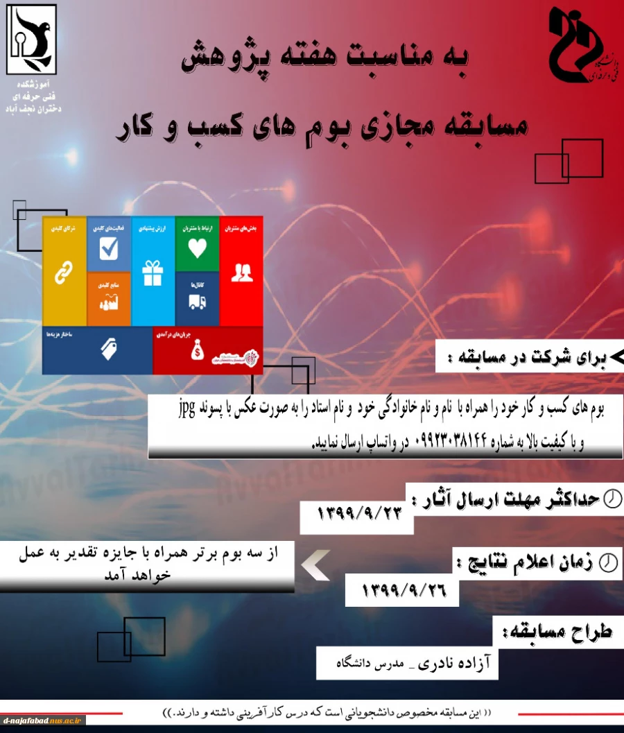 بمناسبت هفته پژوهش وبینارهایی در آموزشکده فنی وحرفه ای دختران نجف اباد برگزار می گردد 22