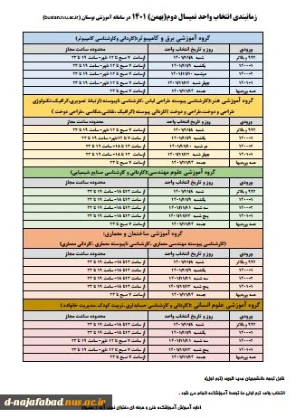 برنامه زمانبندی انتخاب واحد ترم بهمن 1401 2